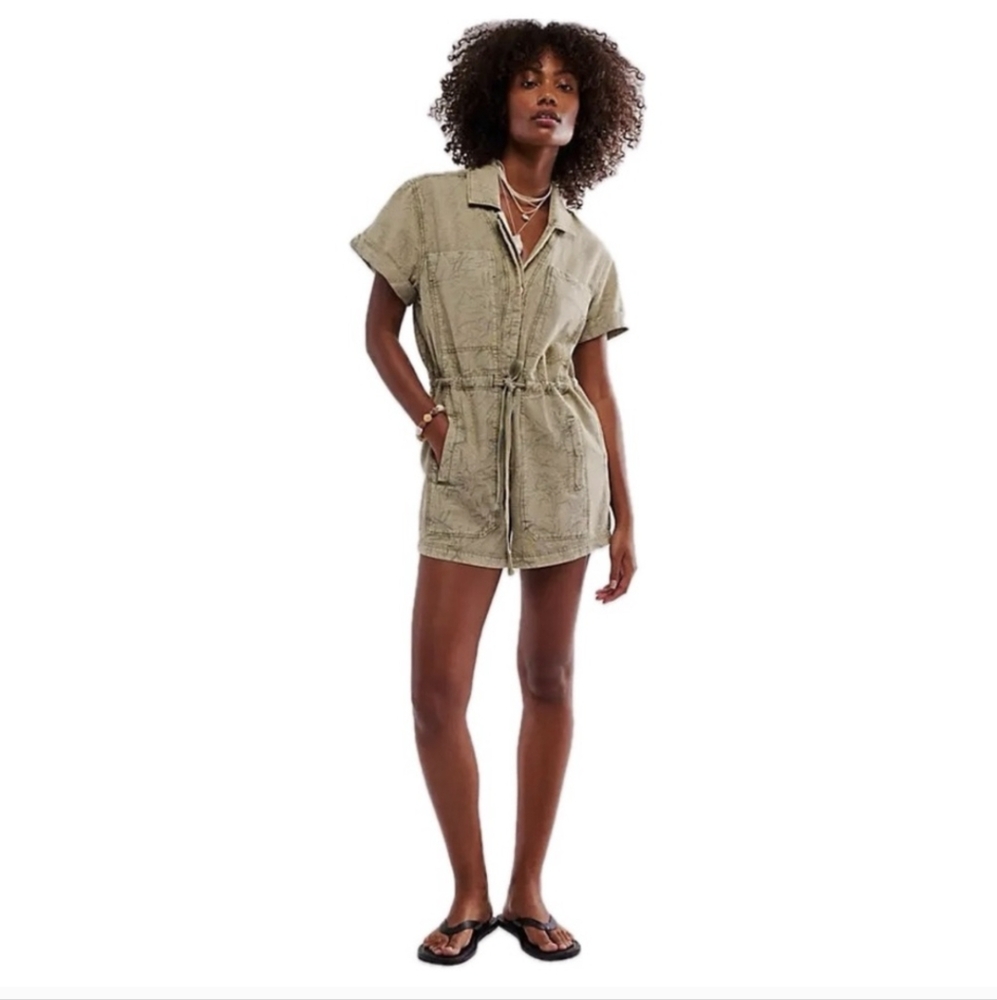 NWT Free People | Rhodes Chino Coverall Romper Sage Green XL Utility